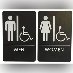 Men/Women Restroom Sign with Wheelchair Black/White - ADA Compliant (Bundle Of 2